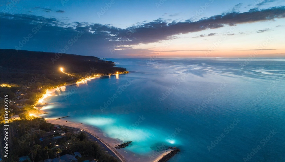 Bioluminescent Shores Emanating Ethereal Glow Beneath Cerulean Twilight Skies Bioluminescent Shores Emanating Ethereal Glow Beneath Cerulean Twilight Skies