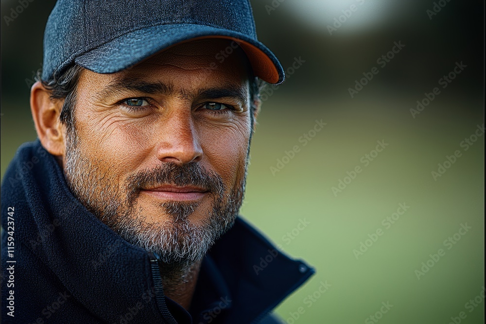 A senior golfer smiles at the camera while outside. A senior golfer smiles at the camera while outside.