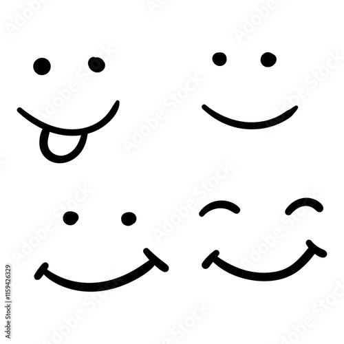 Doodle Emoji face icon set. Vector hand drawn emoticon characters. Cartoon comic symbol hand drawn isolated on white background.