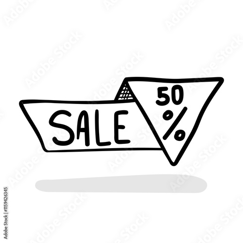 Discount sale banner vector icon in doodle style. Symbol in simple design. Cartoon object hand drawn isolated on white background.