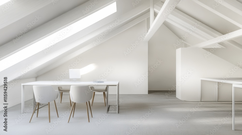 Fototapeta premium Contemporary minimalist attic space with minimal decor. Featuring clean lines and a creative design