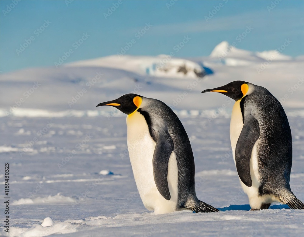 Fototapeta premium Emperor Penguins Marching Across the Vast Antarctic Ice in a Harsh Winter