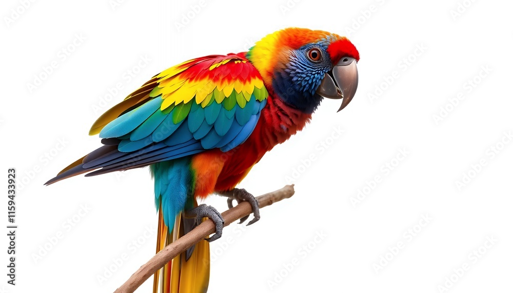 Obraz premium Vibrant Rainbow Macaw Perched on Branch - a Colorful Tropical Delight