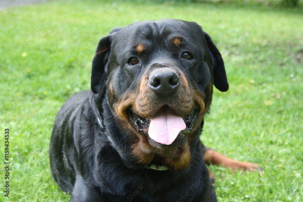 Großer Kopf eines Rottweilers in der Nahaufnahme Großer Kopf eines Rottweilers in der Nahaufnahme