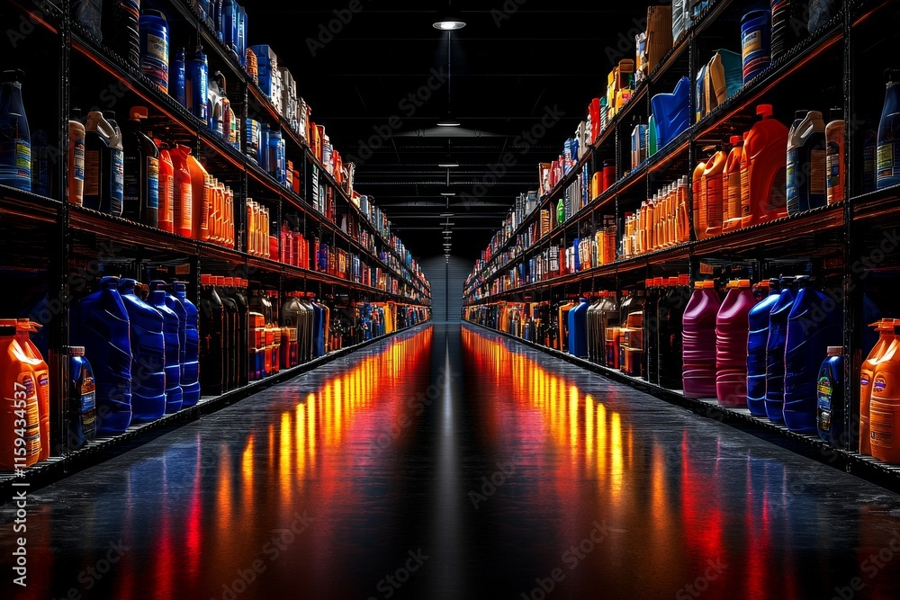 Industrial warehouse interior showing rows of chemicals in industrial containers, emphasizing storage and distribution. Industrial warehouse interior showing rows of chemicals in industrial containers, emphasizing storage and distribution.