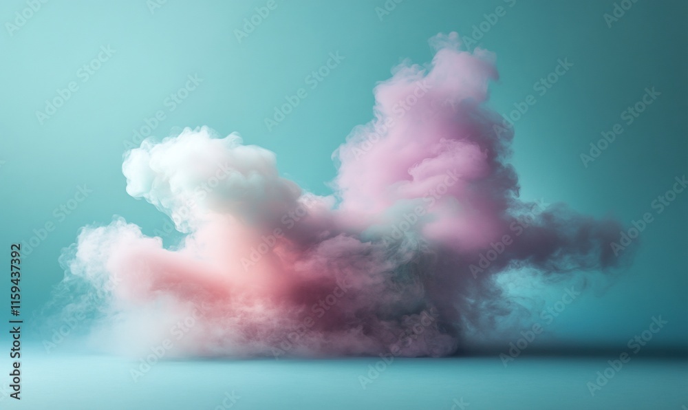 Naklejka premium Pastel pink and white smoke cloud on teal background.