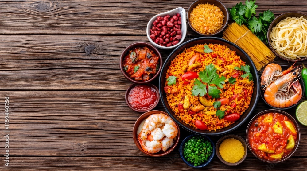 An array of classic Portuguese cuisine laid out on a rustic table, showcasing the rich culinary traditions of Portugal. An array of classic Portuguese cuisine laid out on a rustic table, showcasing the rich culinary traditions of Portugal.