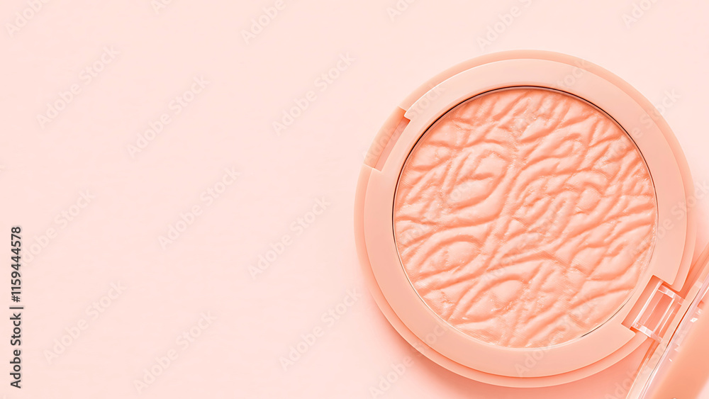 Peach blush compact on pink background Peach blush compact on pink background