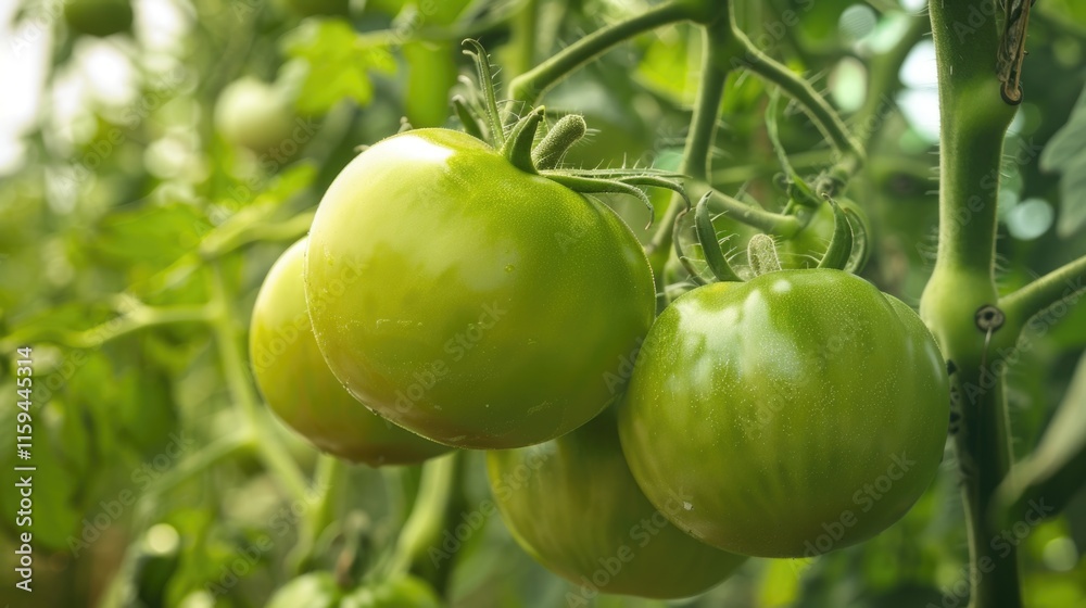 Fresh tomatoes grown on vine in sunlight. Harvest crop from vegetable garden Fresh tomatoes grown on vine in sunlight. Harvest crop from vegetable garden