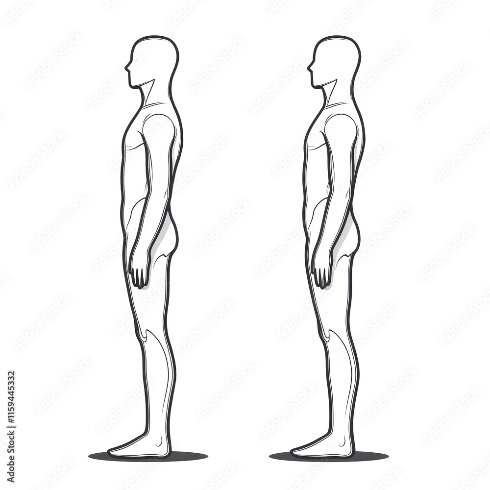 Side profile comparison of good and bad posture. Side profile comparison of good and bad posture.