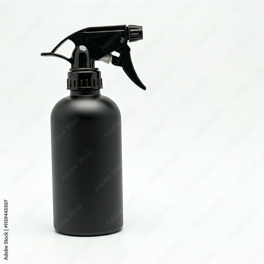 black plastic spray bottle on white background black plastic spray bottle on white background