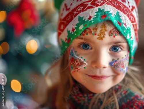 Wallpaper Mural A young girl wearing a festive Santa hat and enjoying Christmas decorations around her. Torontodigital.ca