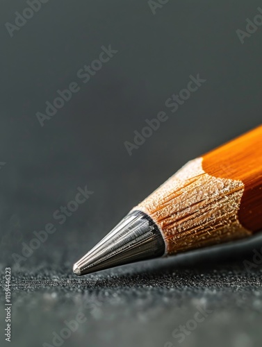 This is a photo of a sharp pencil with its point touching the surface, captured in monochrome black and white to accentuate the texture and craftsmanship.
