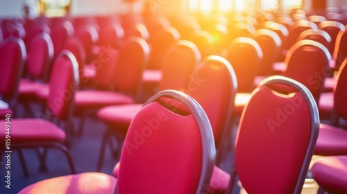 Bright Seminar Space with Empty Chairs in Soft Light
