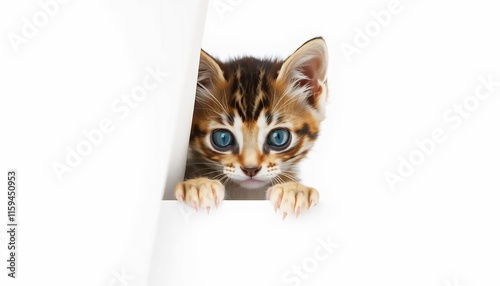 Curious Kitten Peeking - Adorable Tabby with Bright Blue Eyes photo