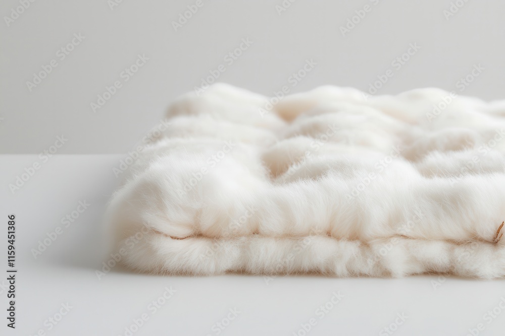 Premium cotton feels soft and luxurious. Soft, fluffy white blanket folded on a light surface. Premium cotton feels soft and luxurious. Soft, fluffy white blanket folded on a light surface.
