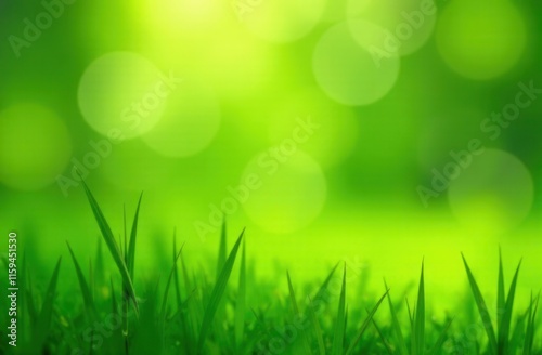 Close up of a green grass field with sunlight shining through