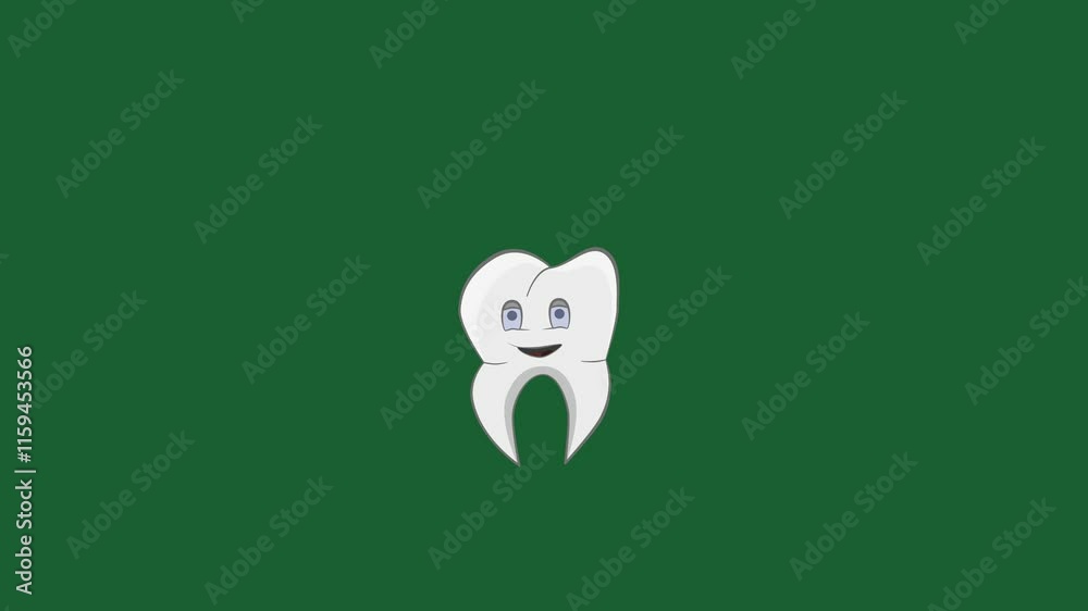 Vector animation of a healthy tooth on a green background. Looping cartoon for dentistry advertising. Dental treatment video for advertising. Vector animation of a healthy tooth on a green background. Looping cartoon for dentistry advertising. Dental treatment video for advertising.