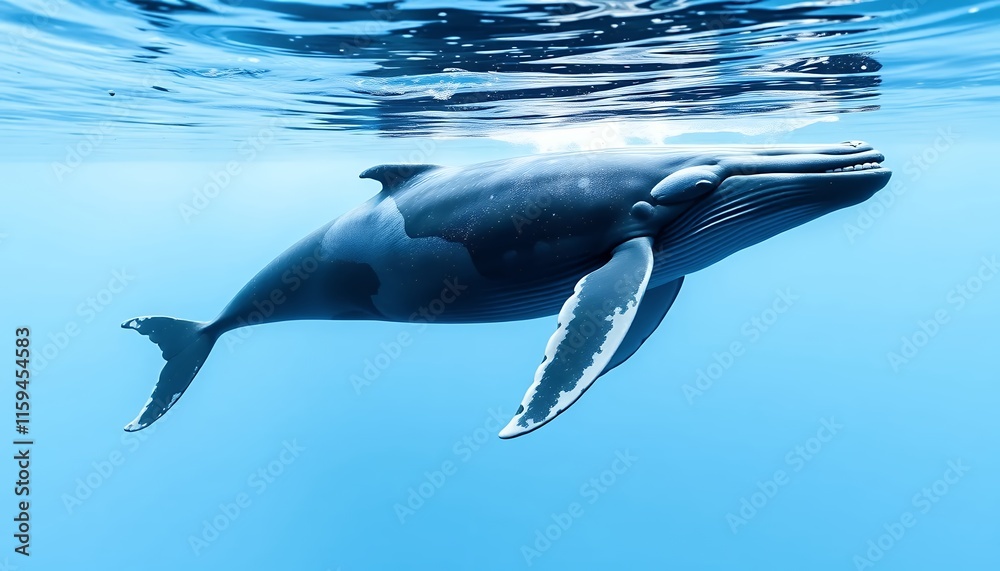 Naklejka premium Humpback Whale - Underwater Elegance in Serene Blue