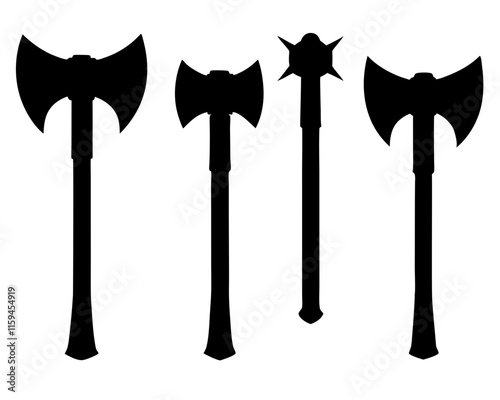  Black Axe Silhouettes Against a White Background