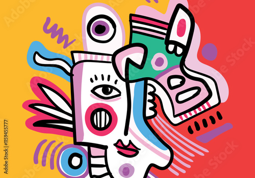 Foto Contemporary abstract face. Cubism art.