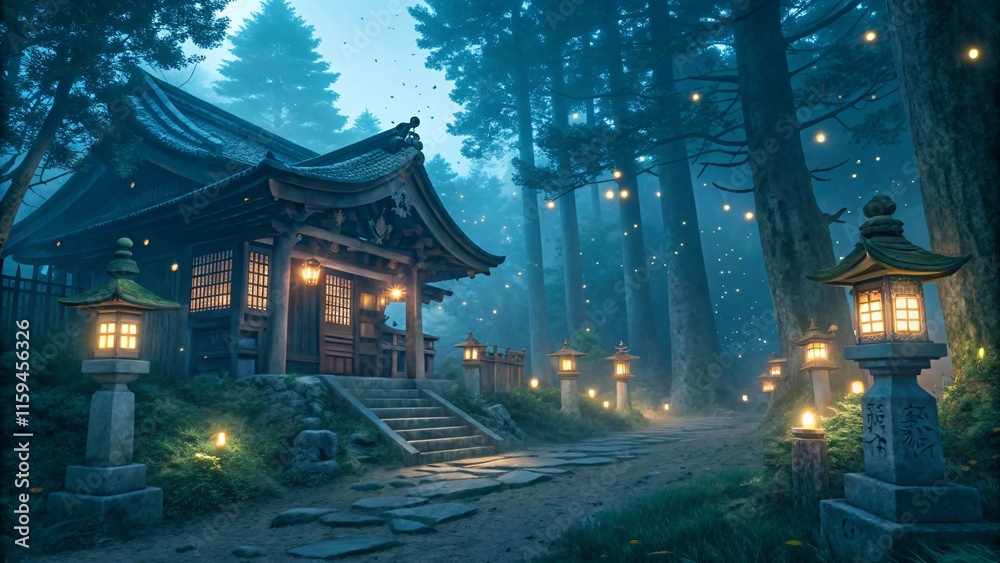 Mystical Japanese Shrine in Misty Forest with Glowing Lanterns V3 Mystical Japanese Shrine in Misty Forest with Glowing Lanterns V3