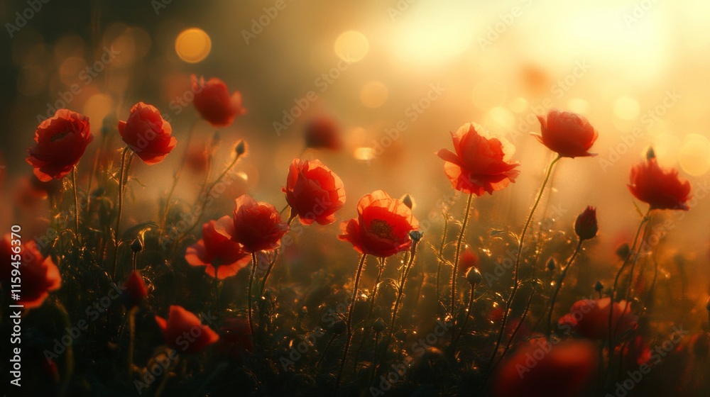 Obraz premium Golden Hour Poppies Basking In Sunset Light