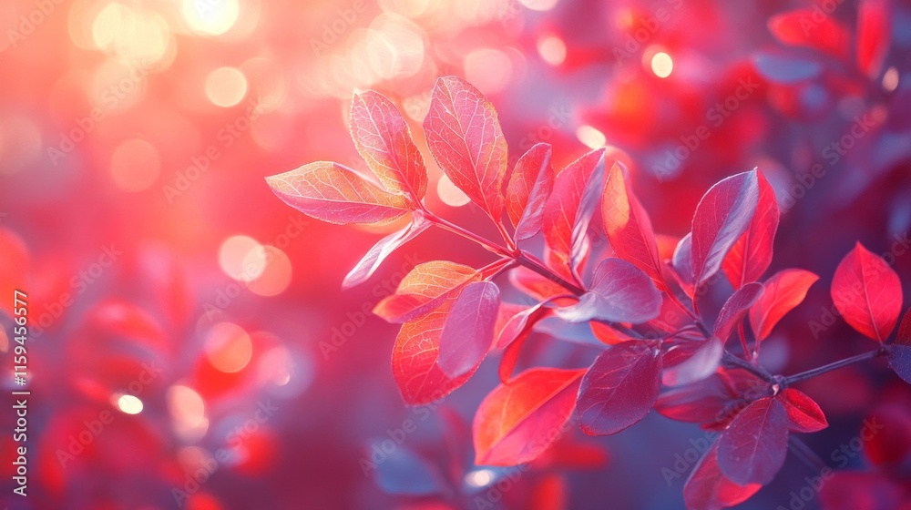 Vivid Red Autumn Leaves Branch Sunlight Vivid Red Autumn Leaves Branch Sunlight