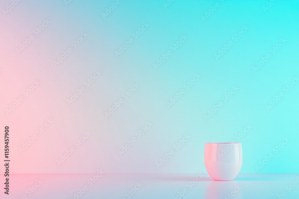 Minimalist design featuring white cup against gradient backgroun