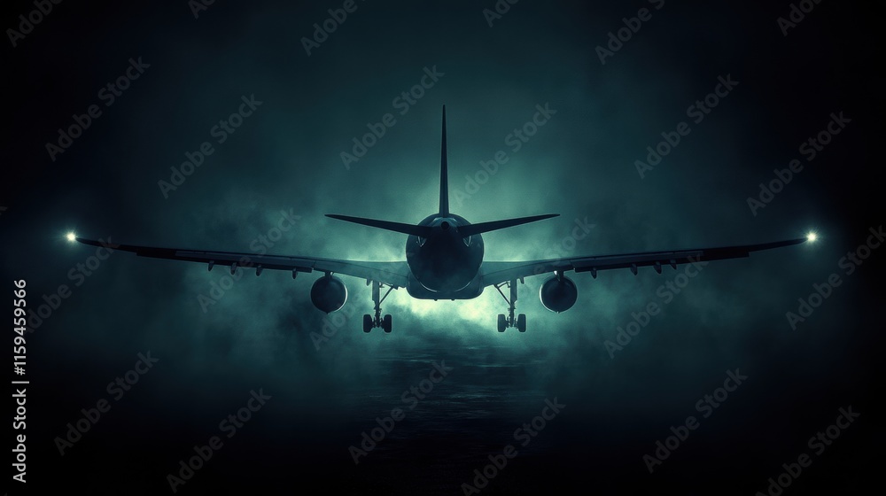 Airplane Landing in Fog at Night Airplane Landing in Fog at Night