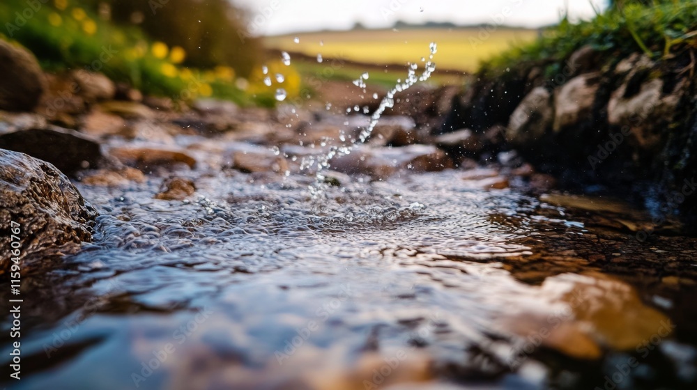 Fototapeta premium Clear Stream Flowing Through Scenic Fields