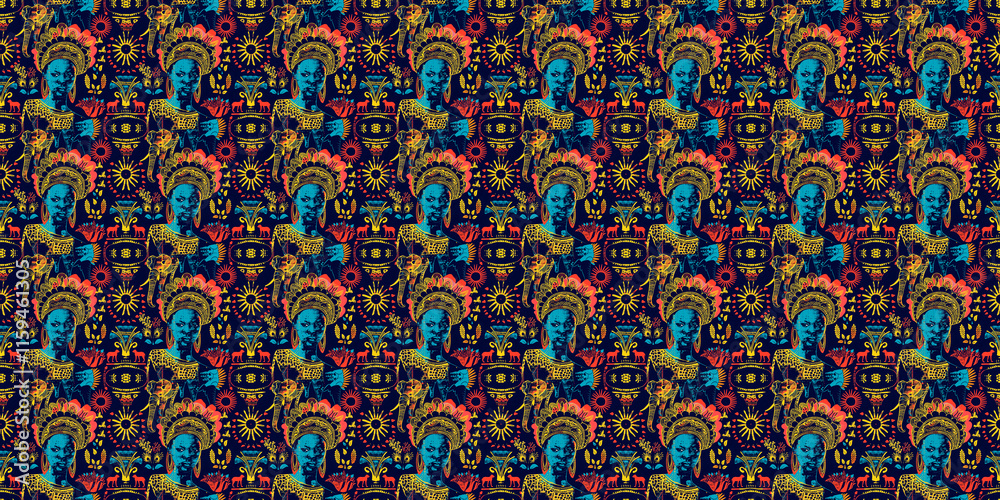 Abstract African art shapes seamless backgrounds, tribal geometric decoration patterns. Colored flat boho symbols illustrations Abstract African art shapes seamless backgrounds, tribal geometric decoration patterns. Colored flat boho symbols illustrations