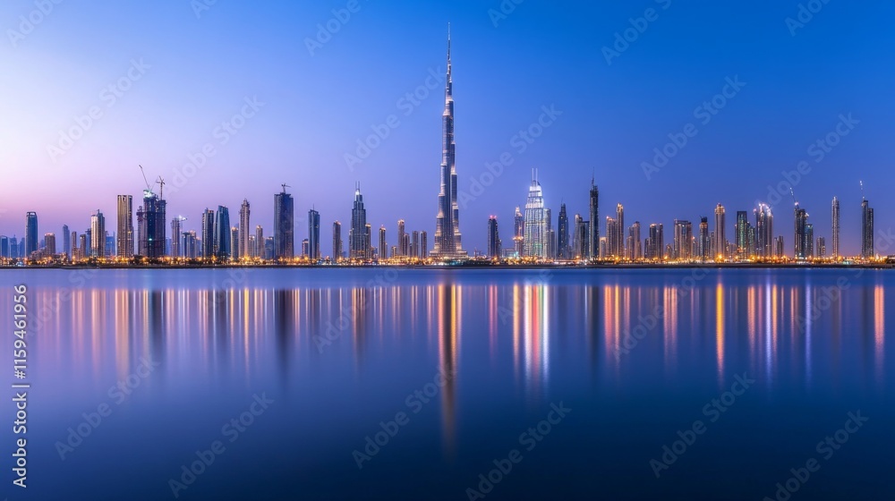 Fototapeta premium Evening Glow Over City Skyline in Soft Lighting