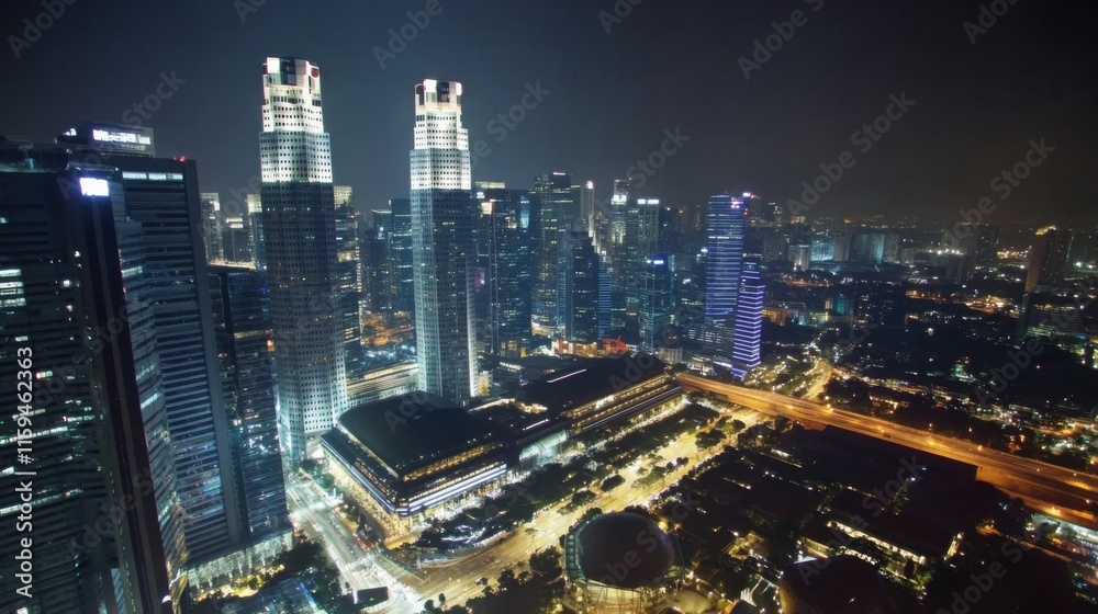 Fototapeta premium Glowing Landmarks Under Twilight Skies at Night