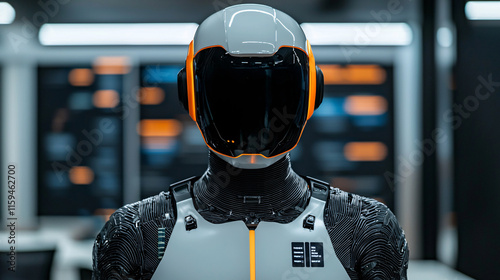 Sleek futuristic humanoid robot with a high-tech design, showcasing advanced technology and innovation in an industrial setting
