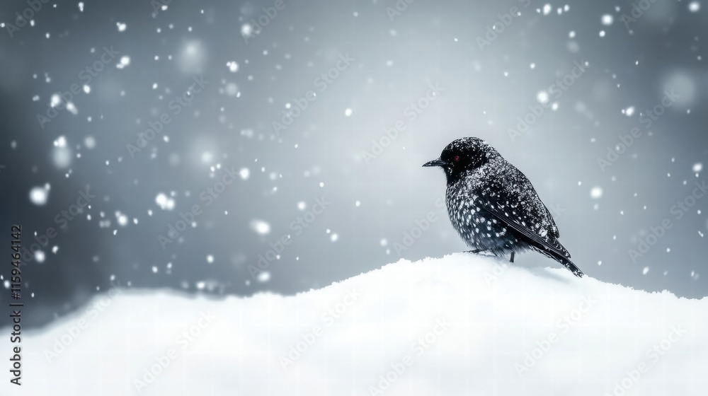 Spotted Bird in Winter Snow