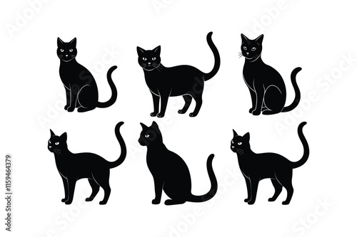 Set of Cat silhouettes white background