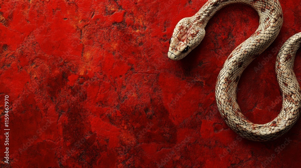 A Light Beige Snake on a Red Textured Background A Light Beige Snake on a Red Textured Background