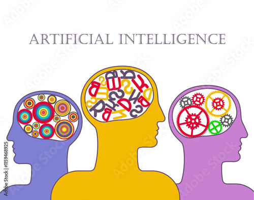 Demonstration of neurodiversity in the modern world. Diversity of talents and skills of people associated with different types of brains. The impact of artificial intelligence. Vector illustration