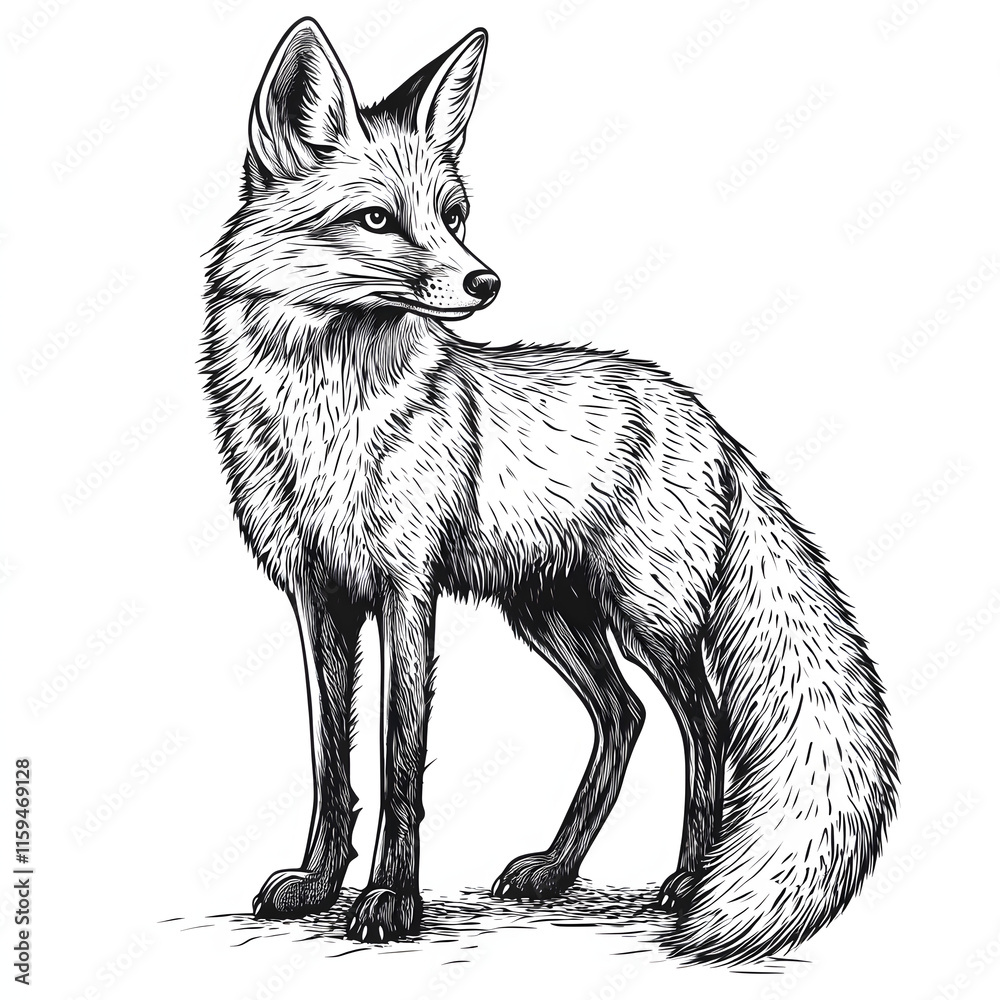 Fox black and white illustration minimalistic animal tattoo sketch Fox black and white illustration minimalistic animal tattoo sketch