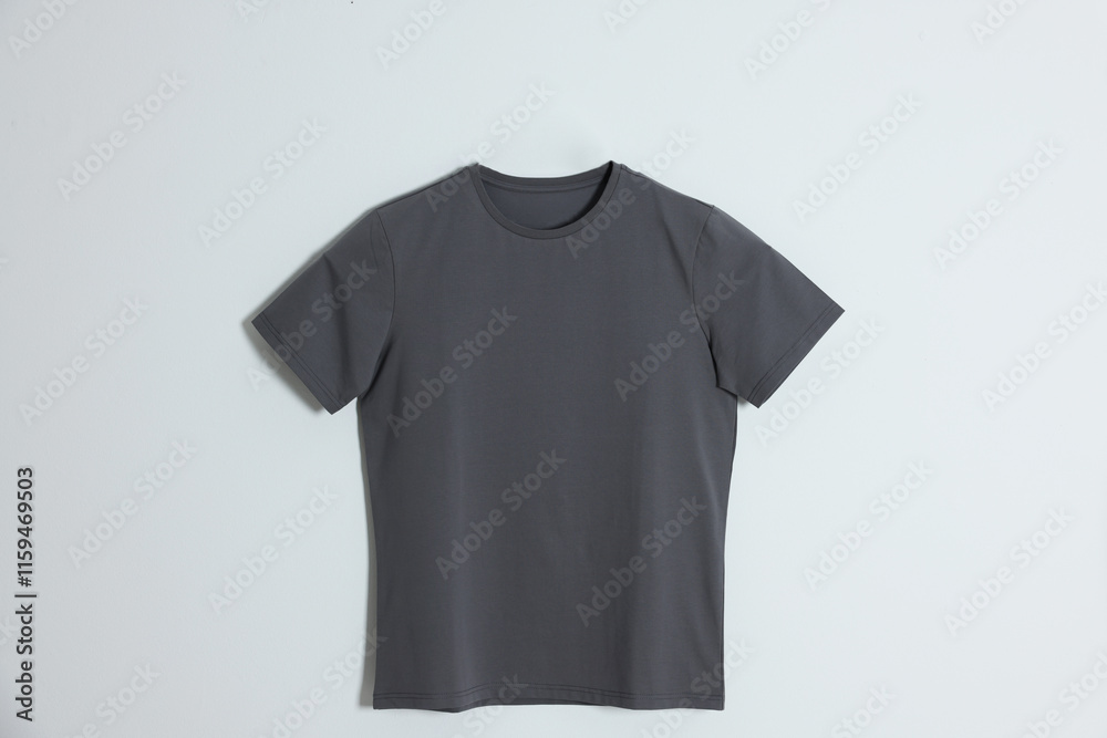 One grey t-shirt on light background, top view One grey t-shirt on light background, top view