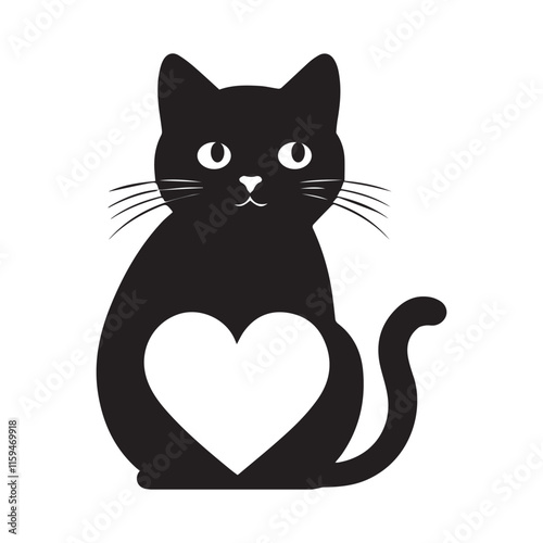 Valentines day Love cat vector silhouette illustration