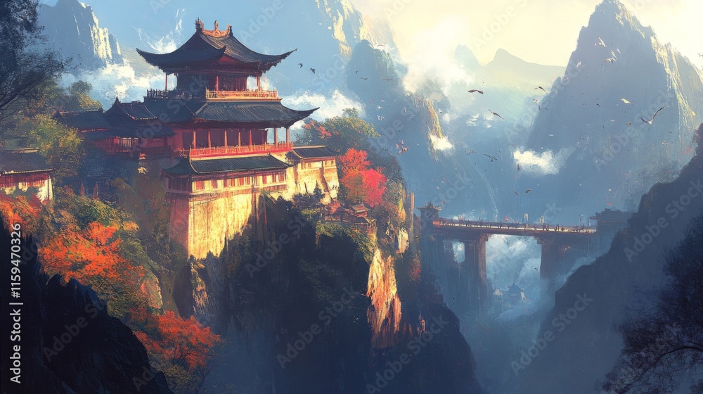 Obraz premium Serene Monastery Perched on Mountain Peak