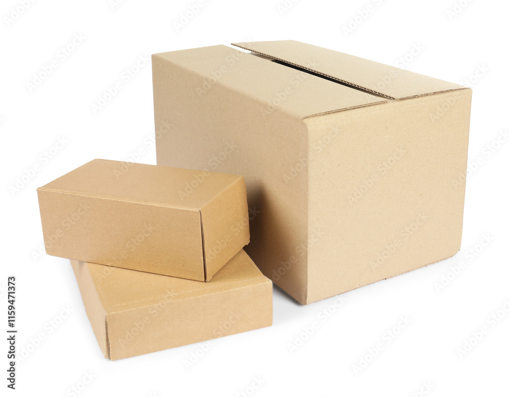 Many cardboard parcel boxes isolated on white Many cardboard parcel boxes isolated on white