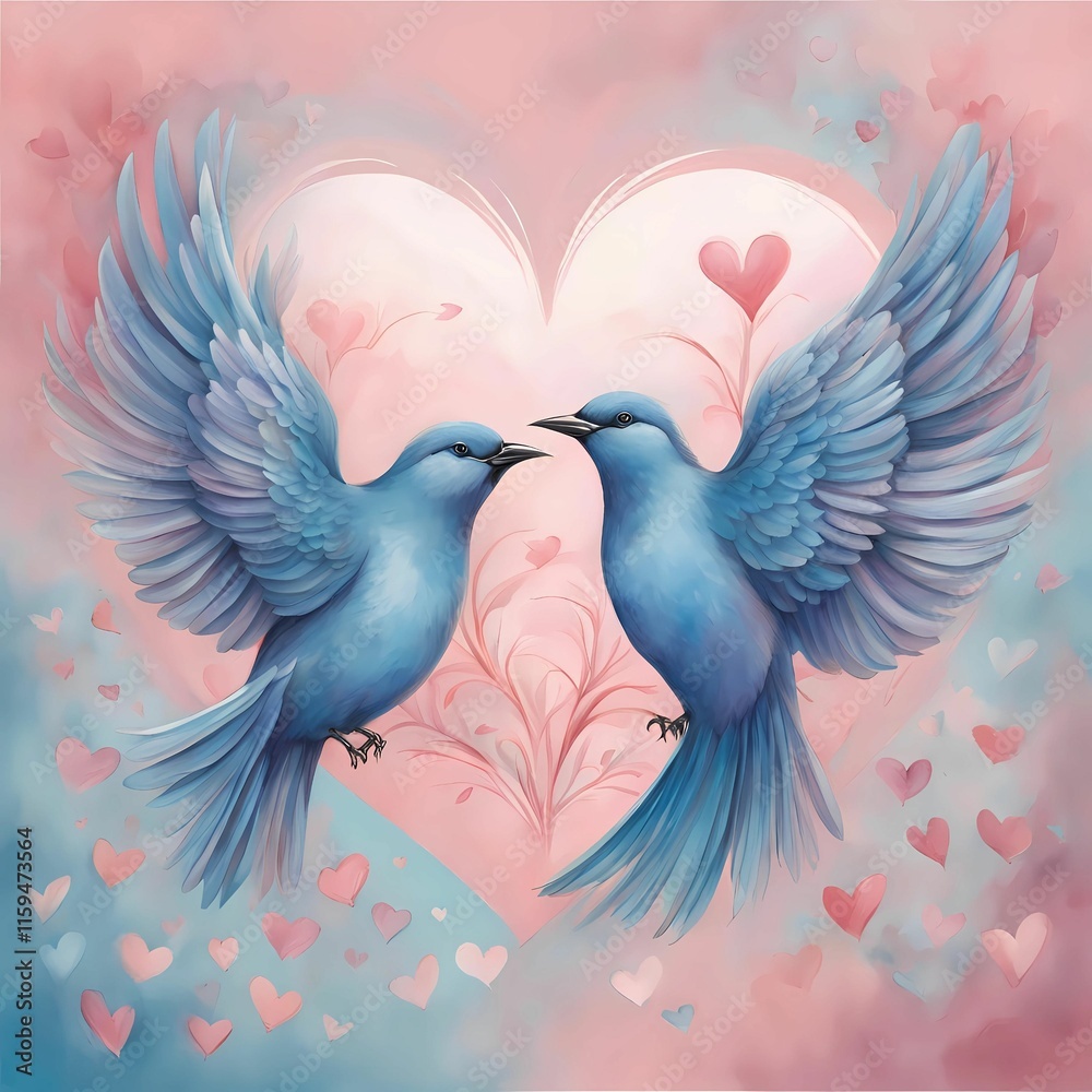 Fototapeta premium heart and wings, heart with wings, heart and birds