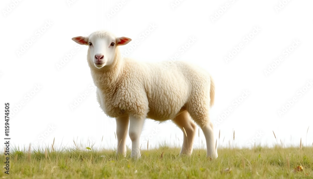 Young Lamb in Pastoral Setting - a Serene, Minimalist Image Young Lamb in Pastoral Setting - a Serene, Minimalist Image