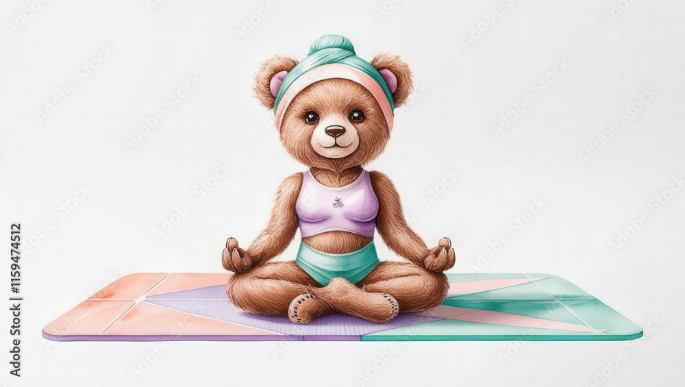 Yoga practicing bear indoor studio digital illustration calm environment front view mindfulness Yoga practicing bear indoor studio digital illustration calm environment front view mindfulness