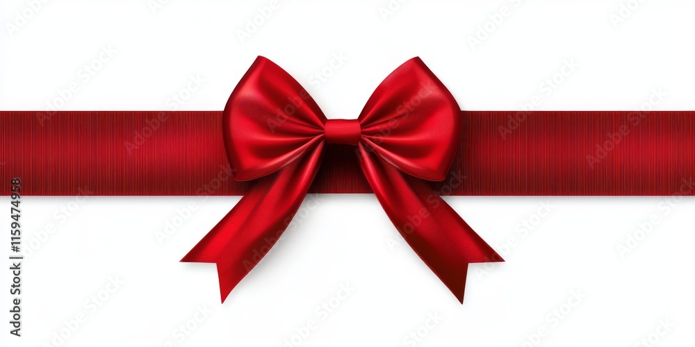 Red ribbon with bow, isolated on white background, top view. Vector illustration Red ribbon with bow, isolated on white background, top view. Vector illustration