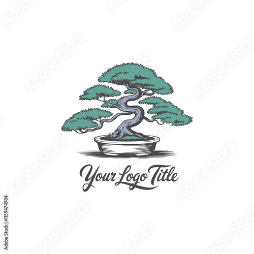hand drawn bon sai vintage style logo design