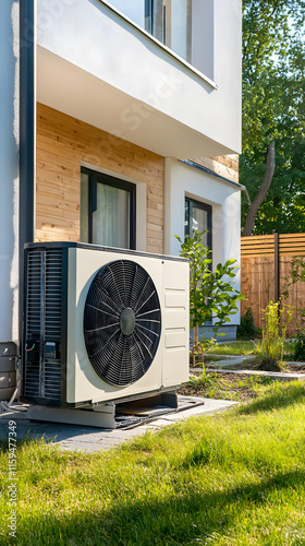 Air Source heat pump fitted outside a new home development